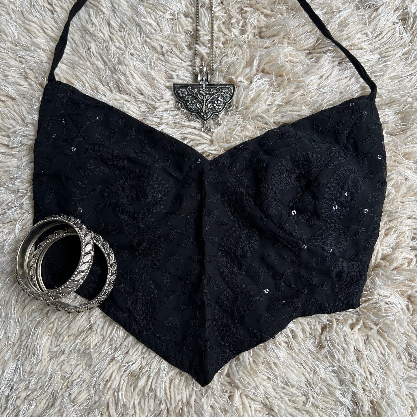 S005— Black Chikankari Cami Fits Bust 30 C/D & 32 A/B
