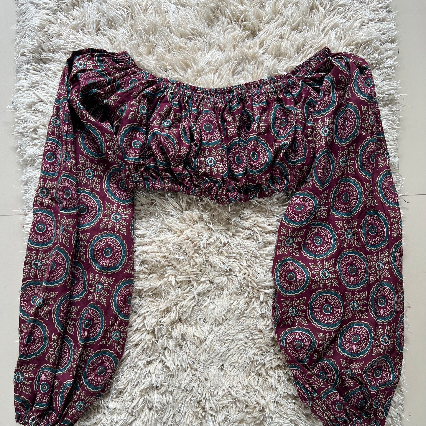 S072 — Magenta Puff Sleeves Top Fits Bust 30 C/D & 32 A/B