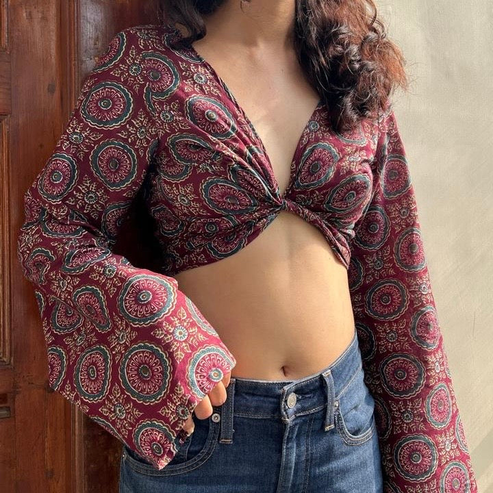 S066 — Wrap Around Flare Sleeved Top Fits Bust 30 C/D & 32 A/B