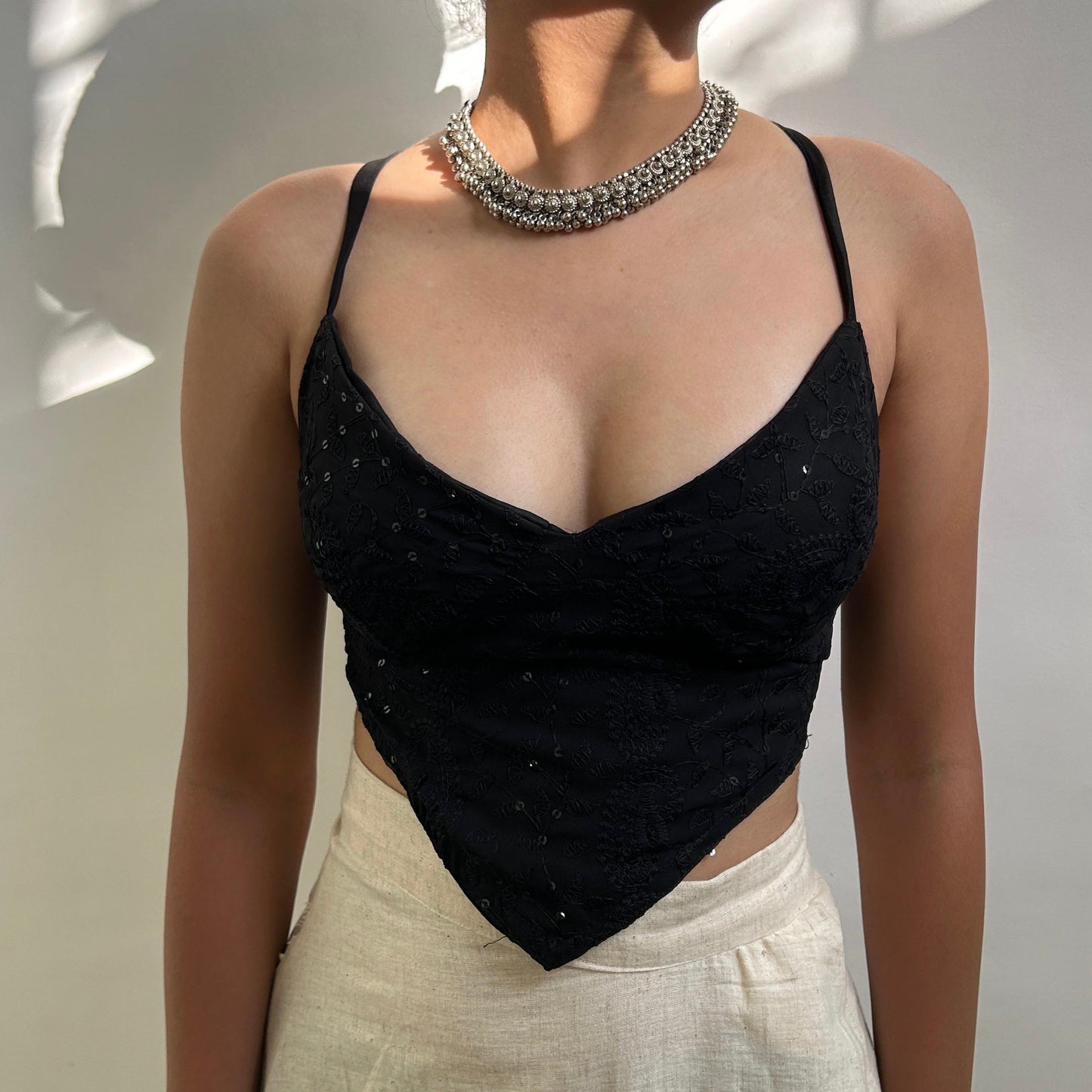 S005— Black Chikankari Cami Fits Bust 30 C/D & 32 A/B