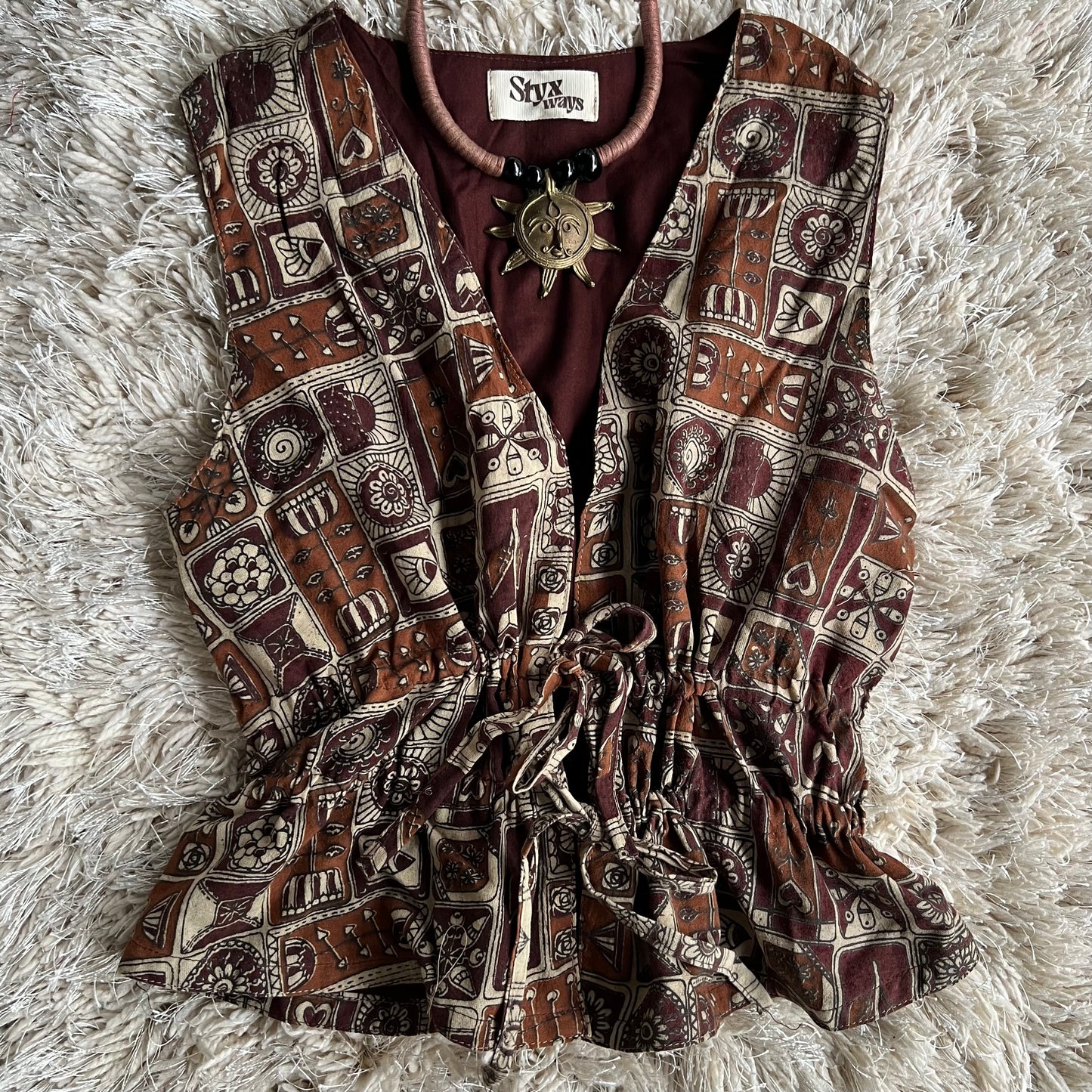 S035 — Brown Mosiac Ruched Coverup