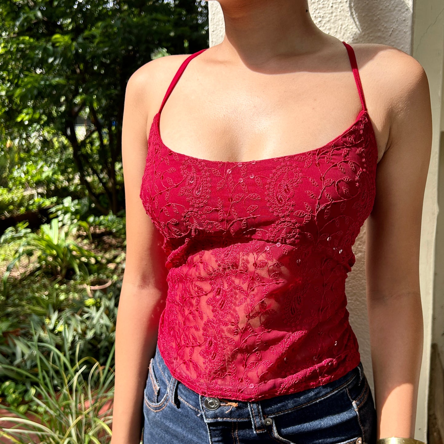 Crimson Chikankari Thalia Cami