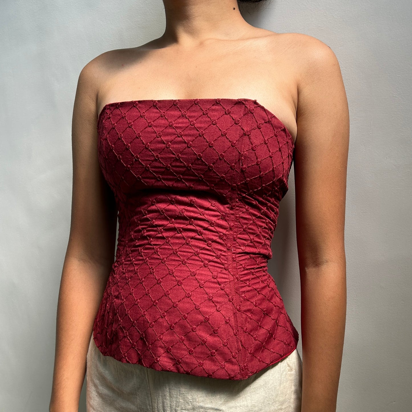 S027 — Red Chikankari Siren Corset