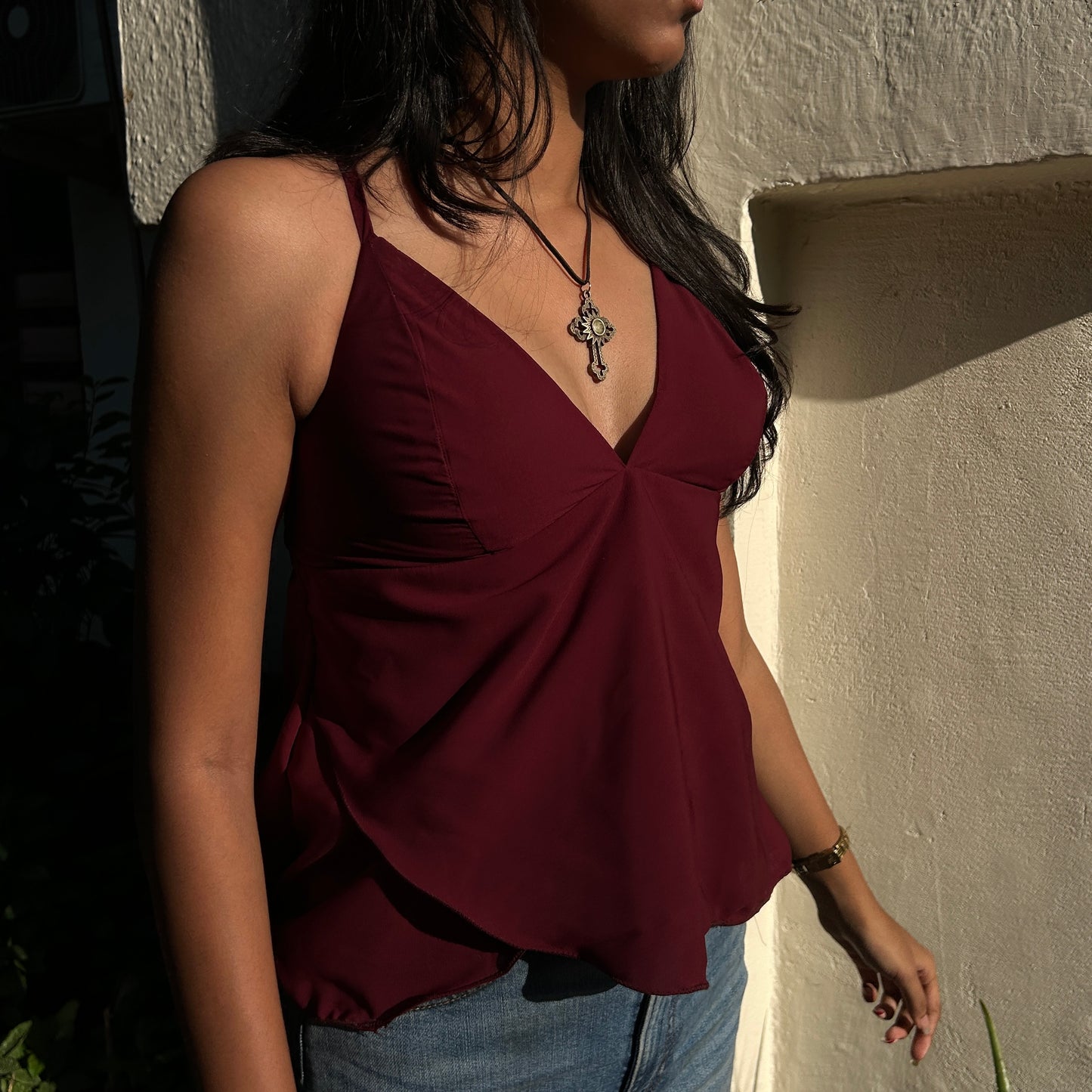 S024 — Ruby Aurora Frill Cami (Ruches at the cups, reflected in the price)