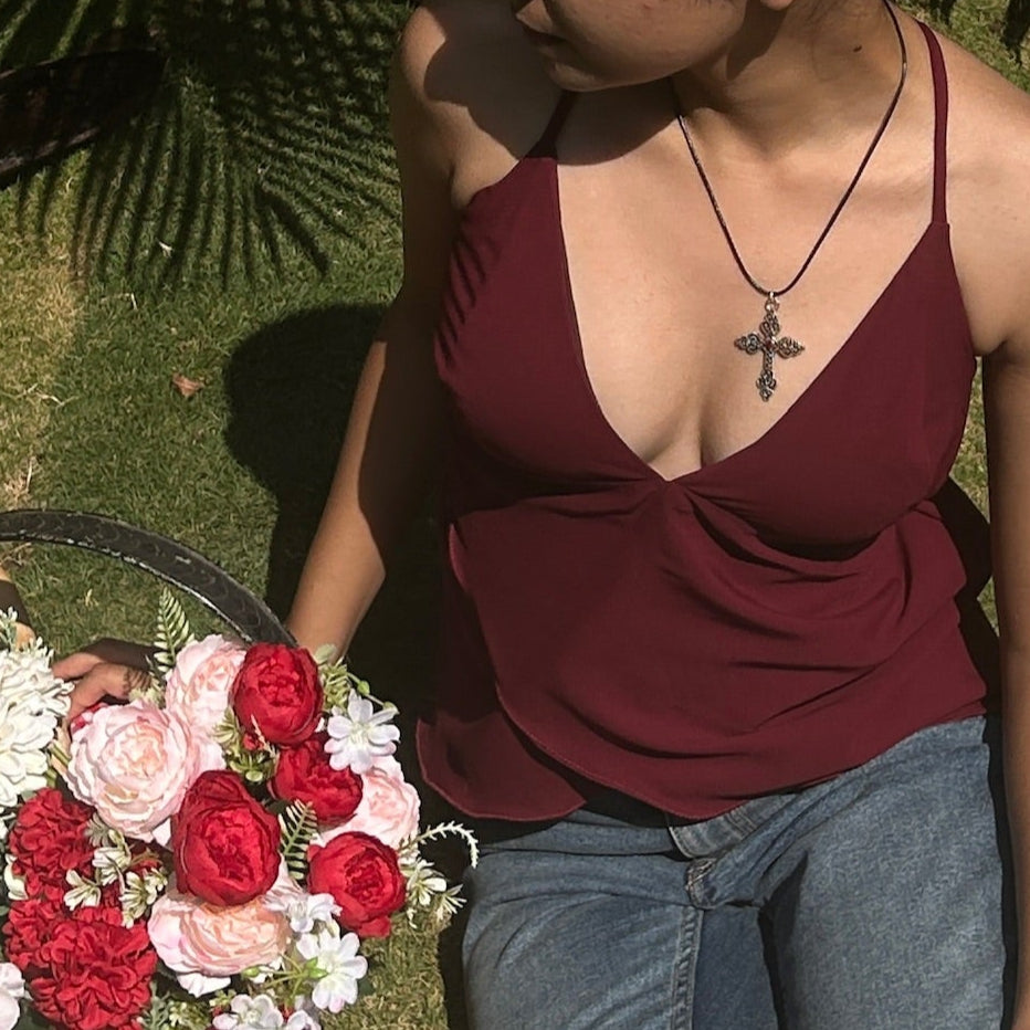 S024 — Ruby Aurora Frill Cami (Ruches at the cups, reflected in the price)