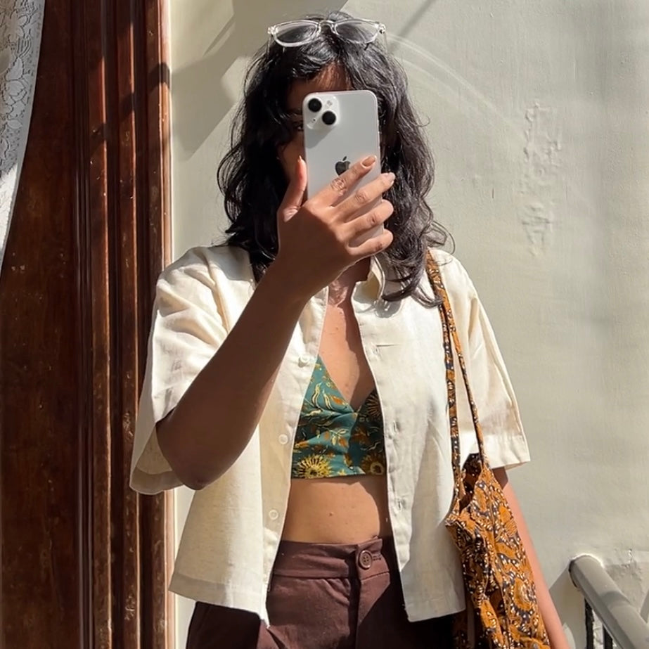 Off-White Linen Cropped Shirt