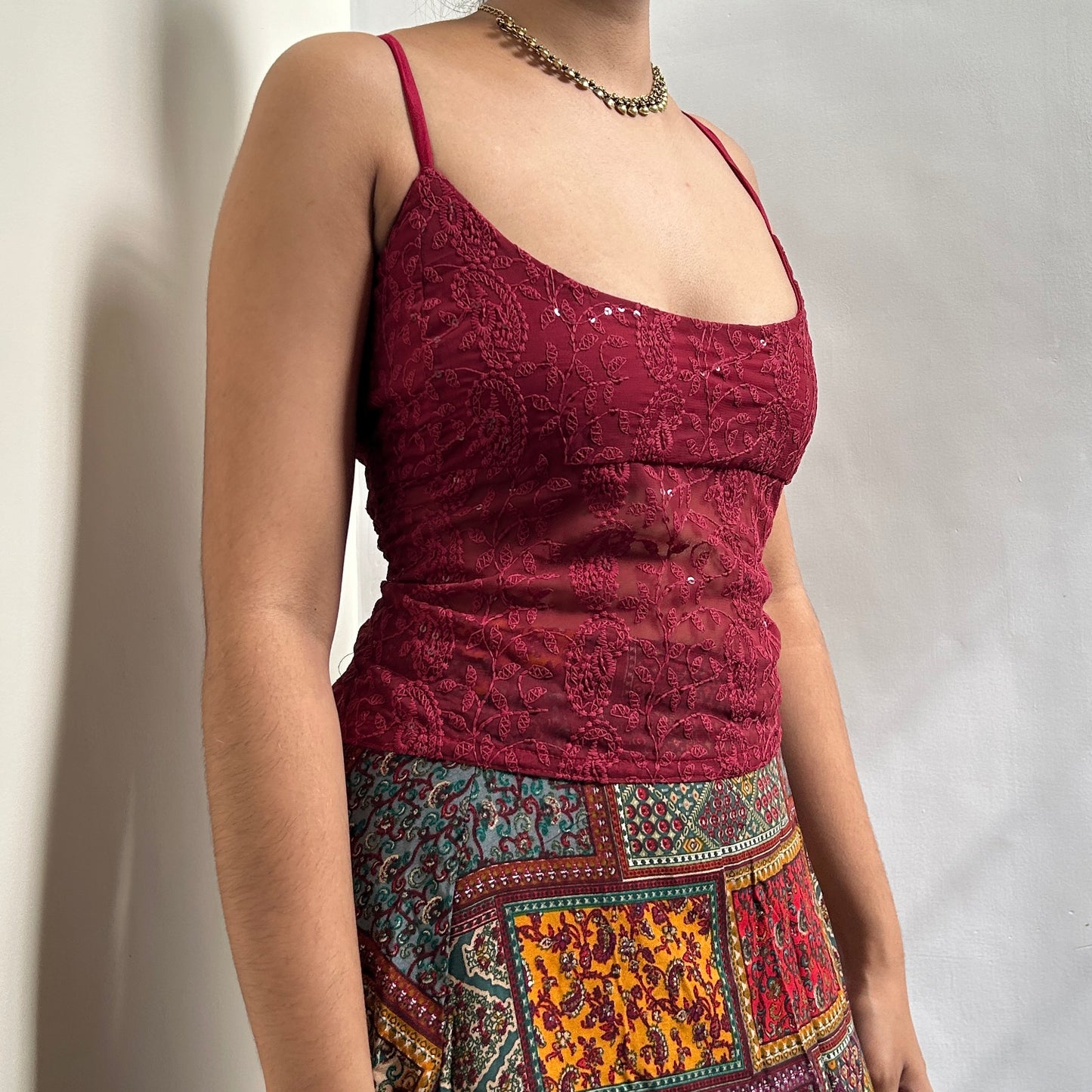 Crimson Chikankari Thalia Cami