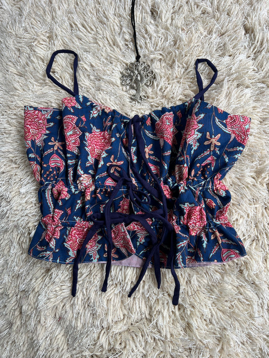 S006 — Blue Ruched Cami Fits Bust 30 C/D & 32 A/B