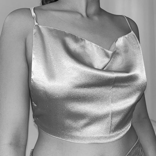 S063 — White Satin Cowl Fits Bust 34 C/D & 36 A/B