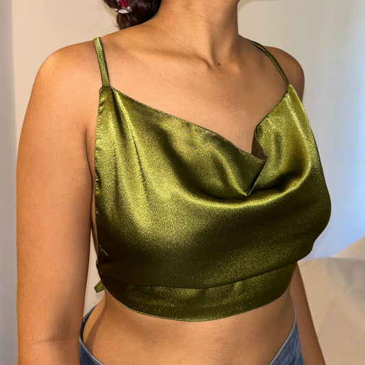 S064 — Green  Satin Cowl Fits Bust 32 A/B/C/D & 34 A/B