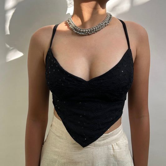 S005— Black Chikankari Cami Fits Bust 30 C/D & 32 A/B