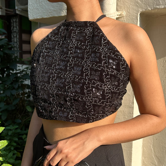 S060  — Black Velvet Halter  Fits Bust 30 C/D & 32 A/B