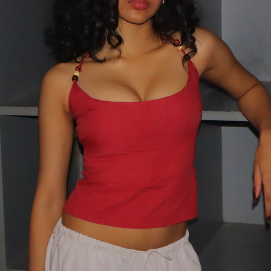 Rouge Beaded Cotton Thalia Cami
